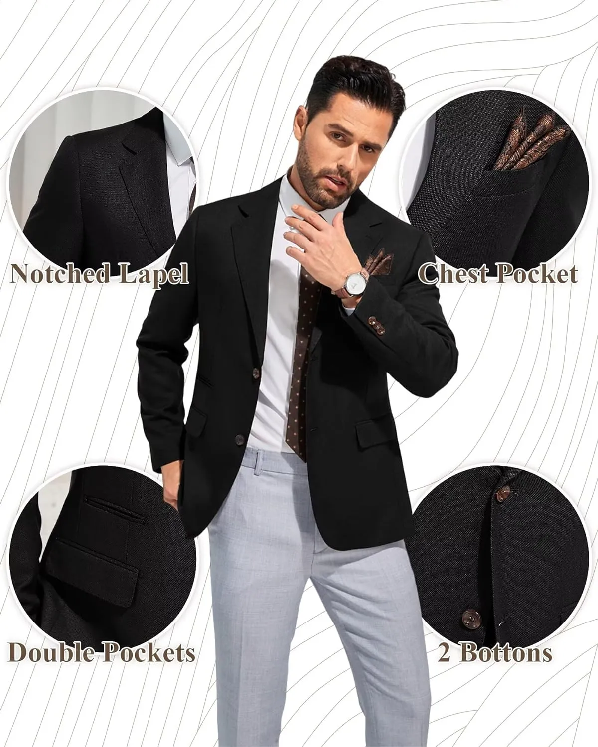 Men's Suits Slim Fit Casual Knit Blazer Sport Coats Suits Jacket Lightweight Wedding Business Party Two Buttons Men Blazer