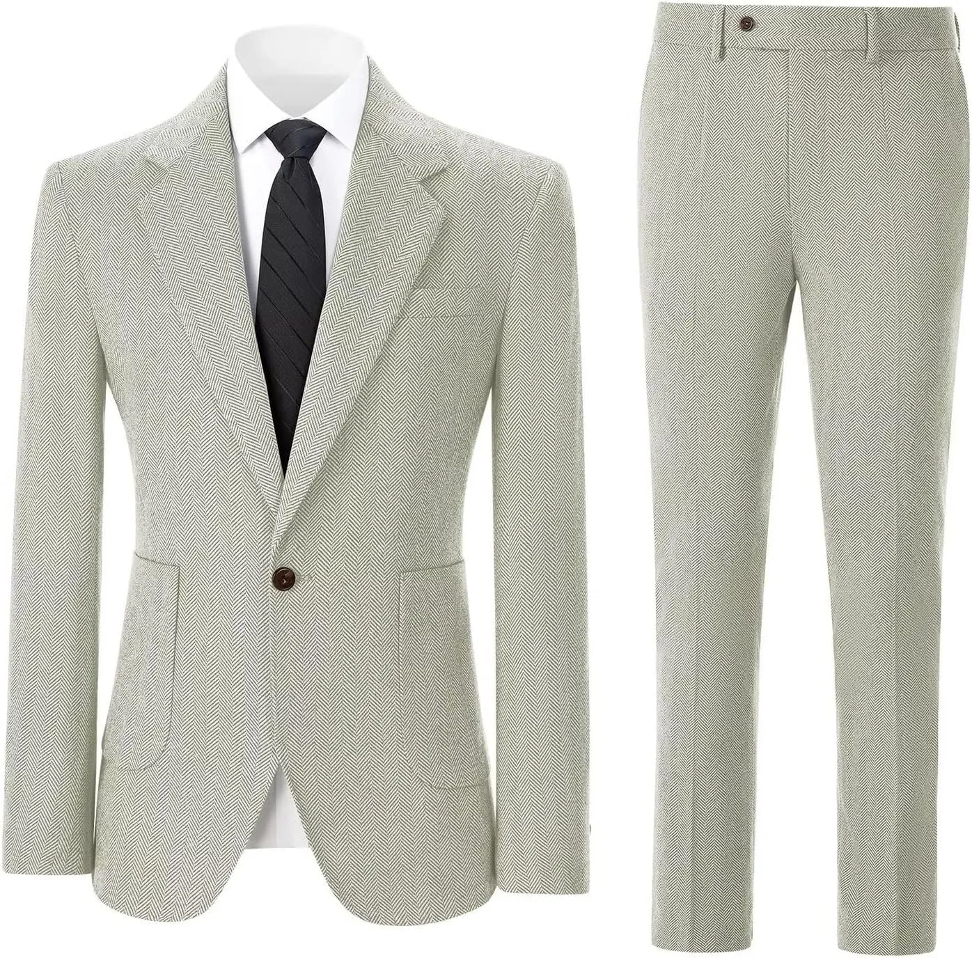 Men's Suits Slim Fit Herringbone Tweed Suits for Men 2 Piece Wedding Prom Suit Jacket Pants Wool Blend Tuxedo Set