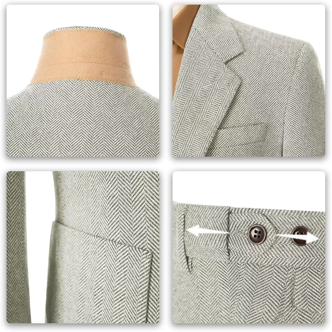 Men's Suits Slim Fit Herringbone Tweed Suits for Men 2 Piece Wedding Prom Suit Jacket Pants Wool Blend Tuxedo Set