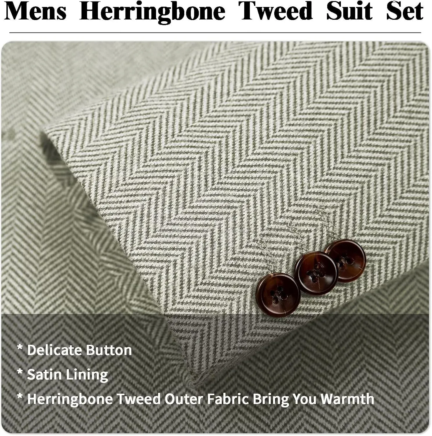 Men's Suits Slim Fit Herringbone Tweed Suits for Men 2 Piece Wedding Prom Suit Jacket Pants Wool Blend Tuxedo Set