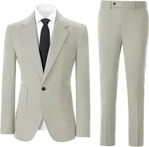 Men's Suits Slim Fit Herringbone Tweed Suits for Men 2 Piece Wedding Prom Suit Jacket Pants Wool Blend Tuxedo Set