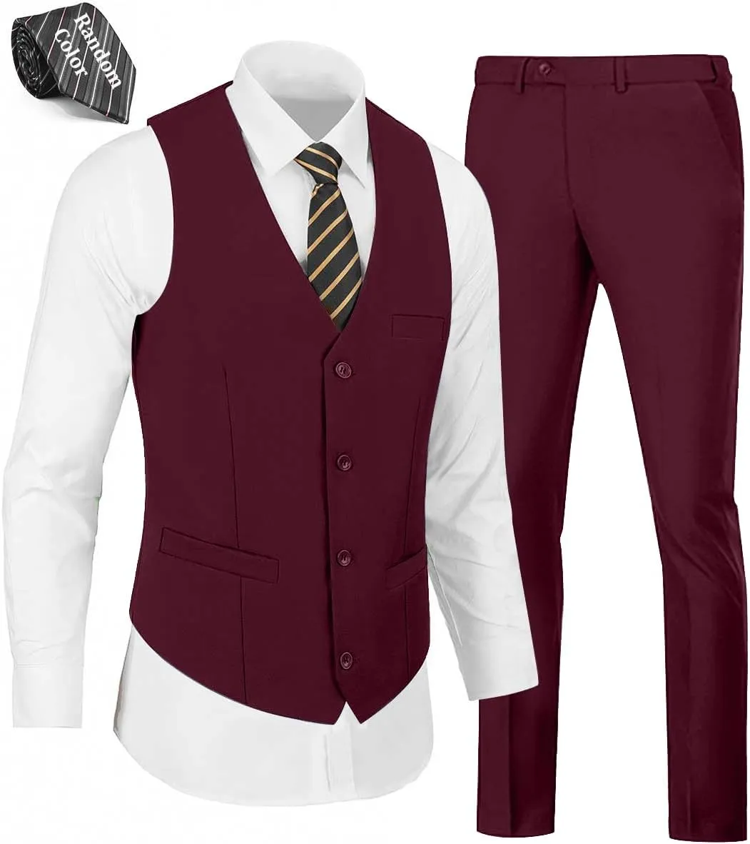 Mens Suits Vest Pants Set 2 Pieces Slim Fit Wedding Groomsmen Suit for Men Formal