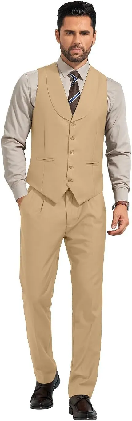 Mens Suits Vest Pants Set 2 Pieces Slim Fit Wedding Groomsmen Suit for Men Formal