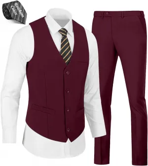Mens Suits Vest Pants Set 2 Pieces Slim Fit Wedding Groomsmen Suit for Men Formal