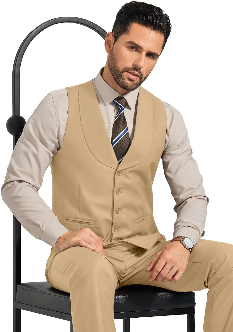 Mens Suits Vest Pants Set 2 Pieces Slim Fit Wedding Groomsmen Suit for Men Formal