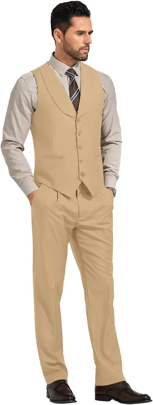 Mens Suits Vest Pants Set 2 Pieces Slim Fit Wedding Groomsmen Suit for Men Formal