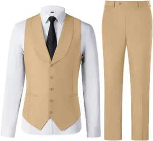 Mens Suits Vest Pants Set 2 Pieces Slim Fit Wedding Groomsmen Suit for Men Formal
