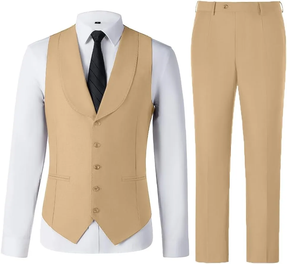 Mens Suits Vest Pants Set 2 Pieces Slim Fit Wedding Groomsmen Suit for Men Formal
