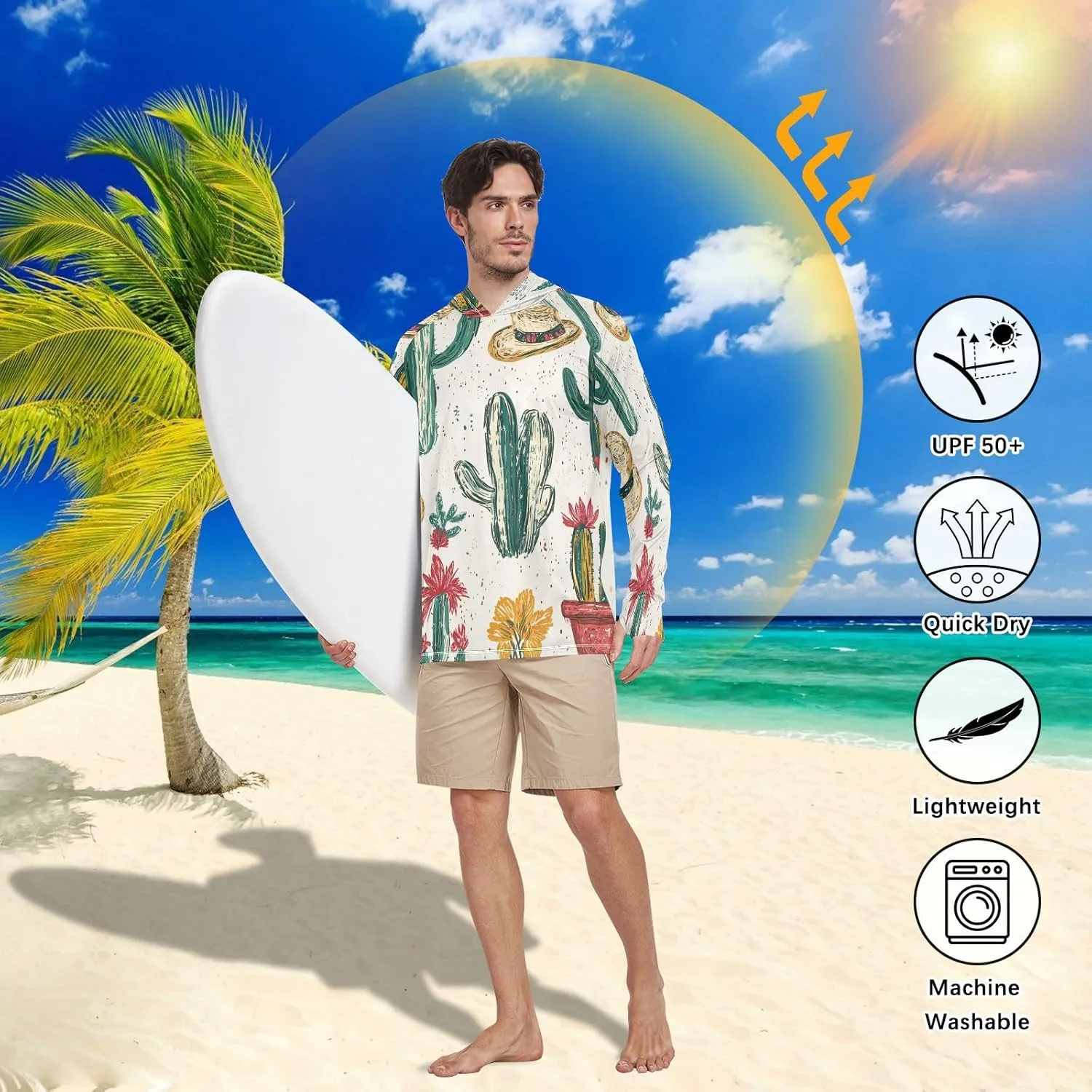 Mens Sun Hoodie Shirts UV Protection Long Sleeve Lightweight UPF 50  Rash Guard UV Shirts