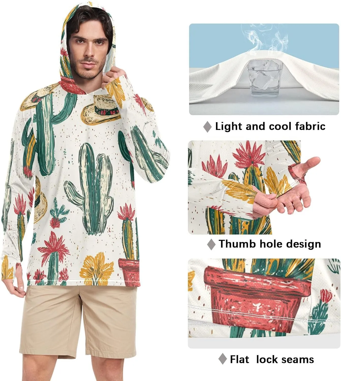 Mens Sun Hoodie Shirts UV Protection Long Sleeve Lightweight UPF 50  Rash Guard UV Shirts