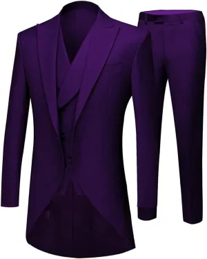 Men's White 3PC Long Tailcoat Suit Notch Lapel One Button Wedding Suits Groom Tuxedos