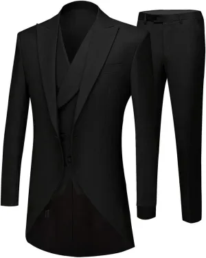 Men's White 3PC Long Tailcoat Suit Notch Lapel One Button Wedding Suits Groom Tuxedos