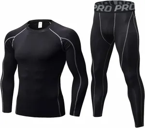 Mens Workout Compression Set Long Sleeve Shirt and Pants Thermal Underwear Winter Warm Athletic Base Layer