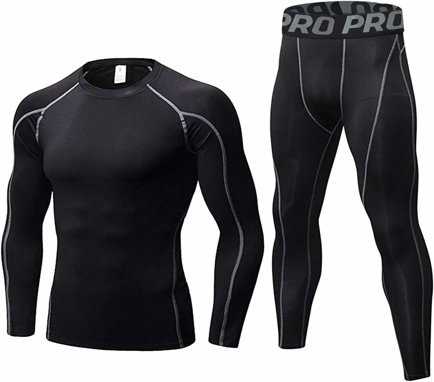 Mens Workout Compression Set Long Sleeve Shirt and Pants Thermal Underwear Winter Warm Athletic Base Layer