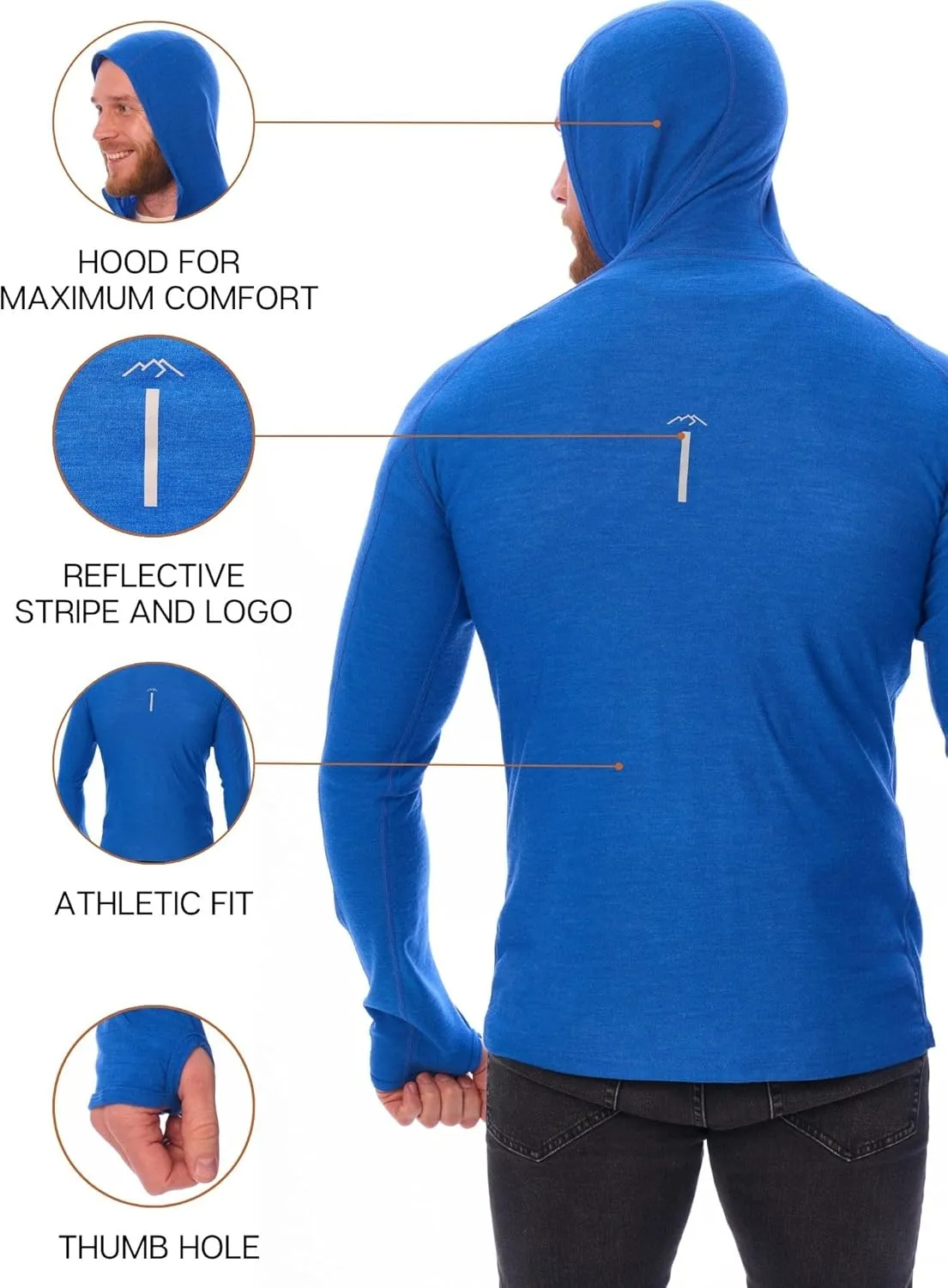 Merino.tech 100% Merino Wool Hoodie Men - Slim Fit Merino Wool Base Layer Mens Half Zip Thermal Long Sleeve Shirt and Socks