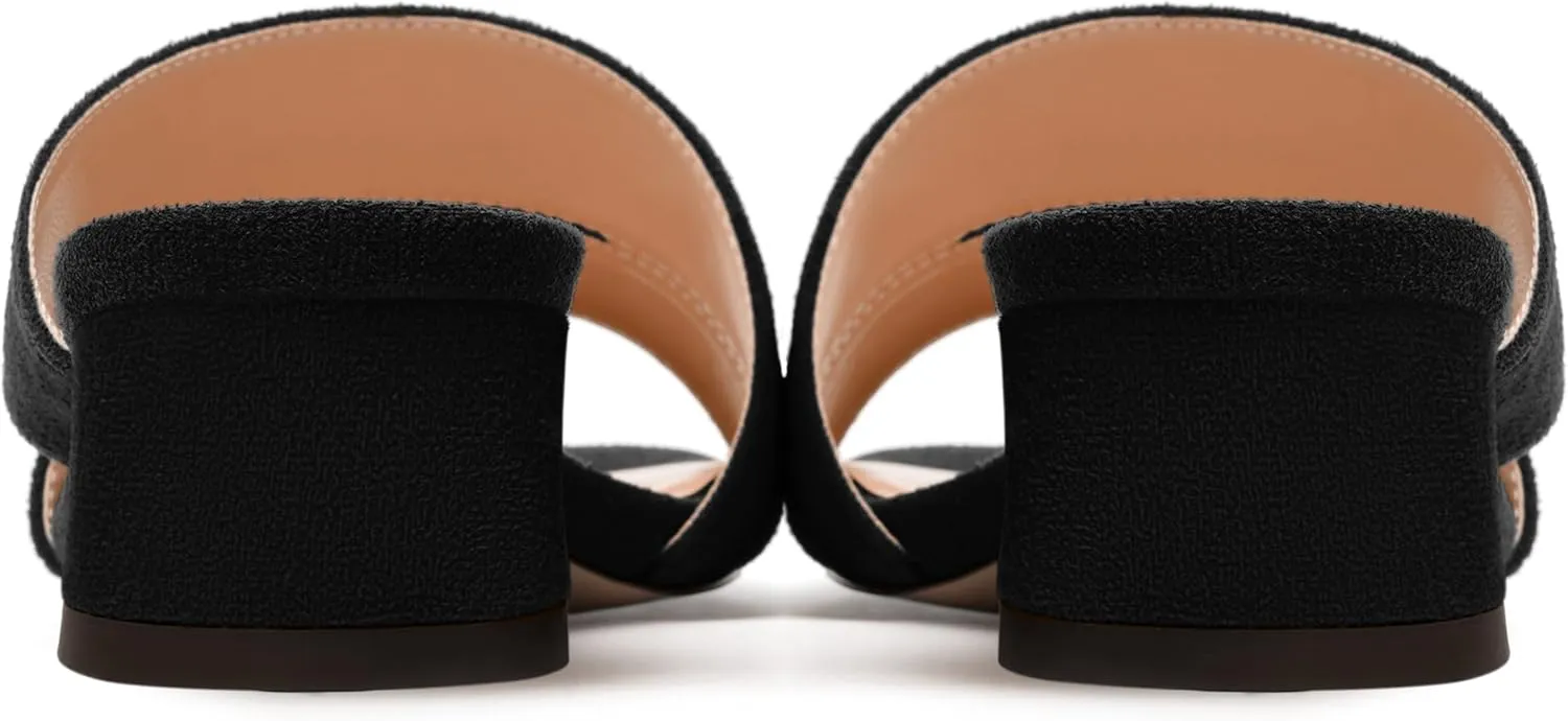 MERRORI Womens Slip On Casual Open Toe Evening Suede Chunky Low Heel Heeled Sandals 1.5 Inch