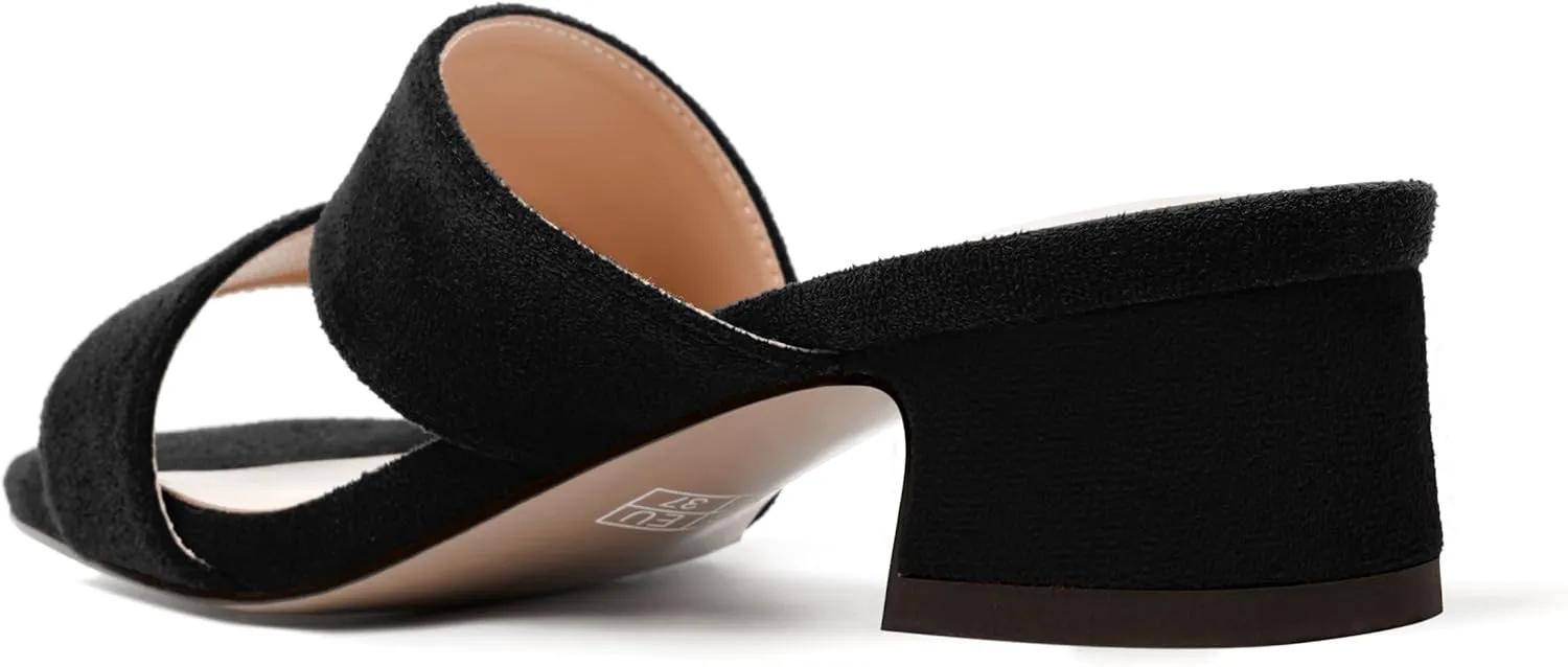 MERRORI Womens Slip On Casual Open Toe Evening Suede Chunky Low Heel Heeled Sandals 1.5 Inch