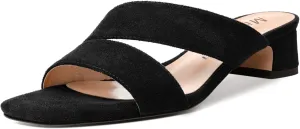 MERRORI Womens Slip On Casual Open Toe Evening Suede Chunky Low Heel Heeled Sandals 1.5 Inch
