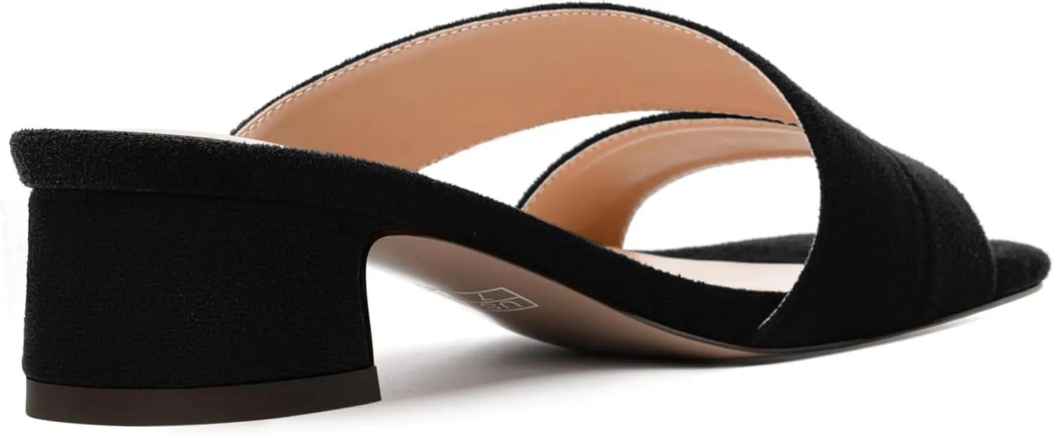 MERRORI Womens Slip On Casual Open Toe Evening Suede Chunky Low Heel Heeled Sandals 1.5 Inch