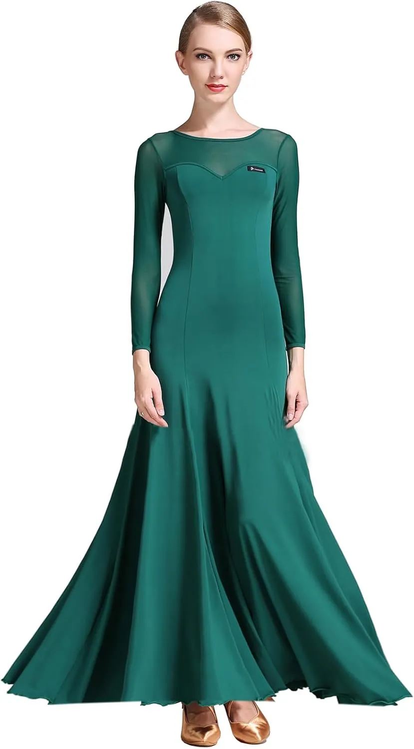 Mesh Patchwork Women's Ballroom Dance Modern Waltz Tango Performance Dance Competition Dress