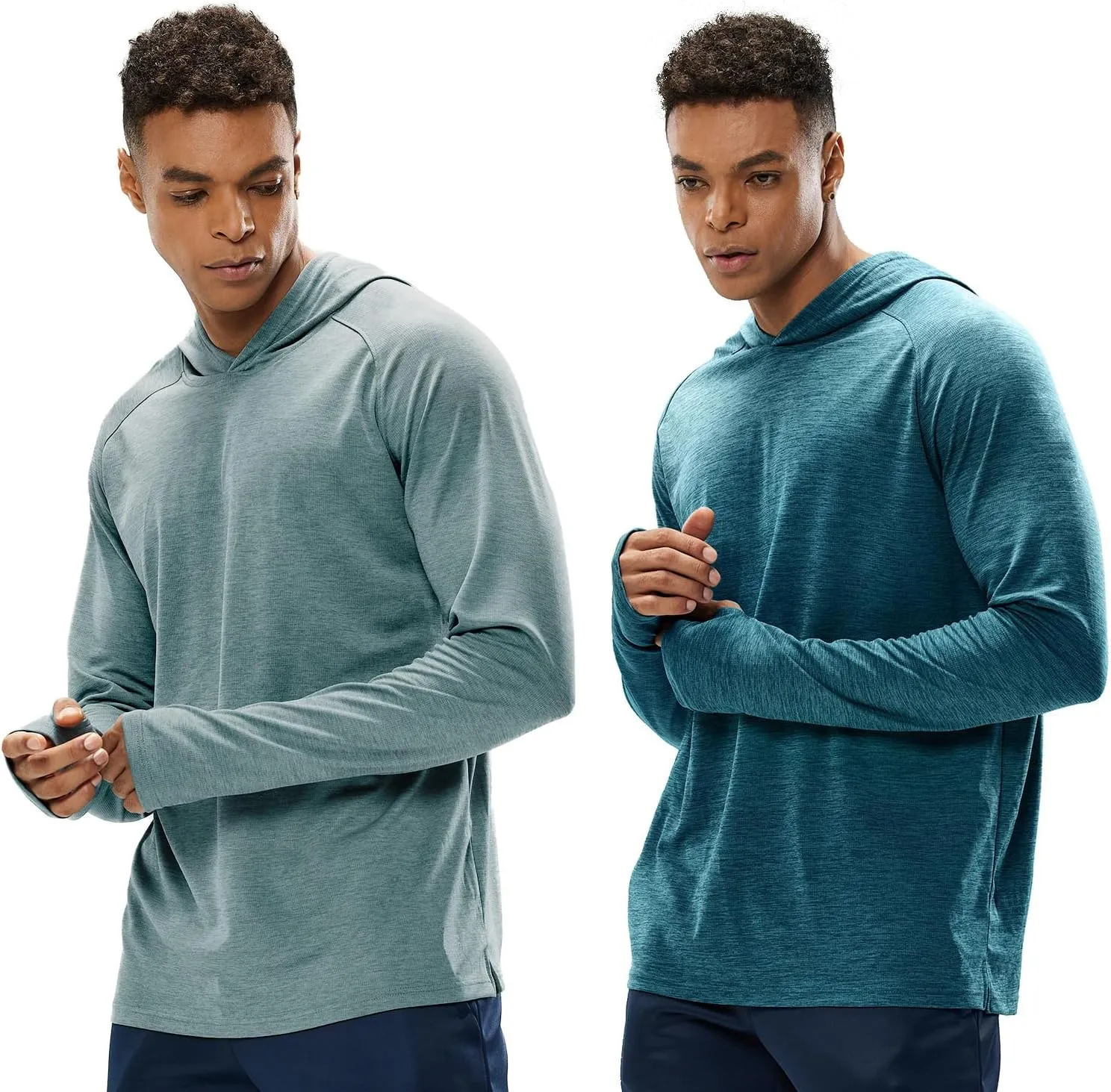 MIER Men's UPF 50  Sun Protection Hoodie Long Sleeve SPF Fishing Hiking Thumbhole Shirts Hooded Quick Dry, 2 Pack