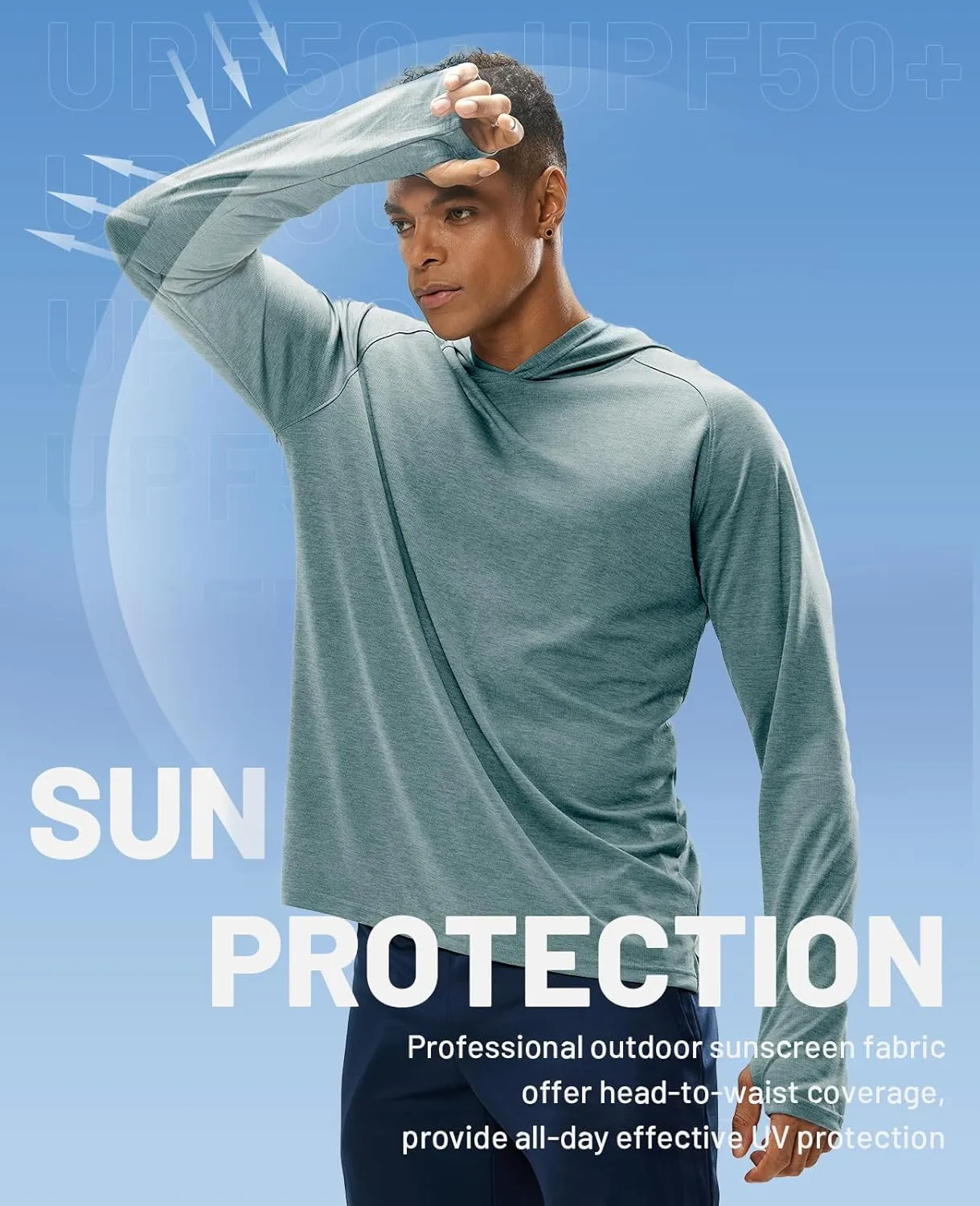 MIER Men's UPF 50  Sun Protection Hoodie Long Sleeve SPF Fishing Hiking Thumbhole Shirts Hooded Quick Dry, 2 Pack