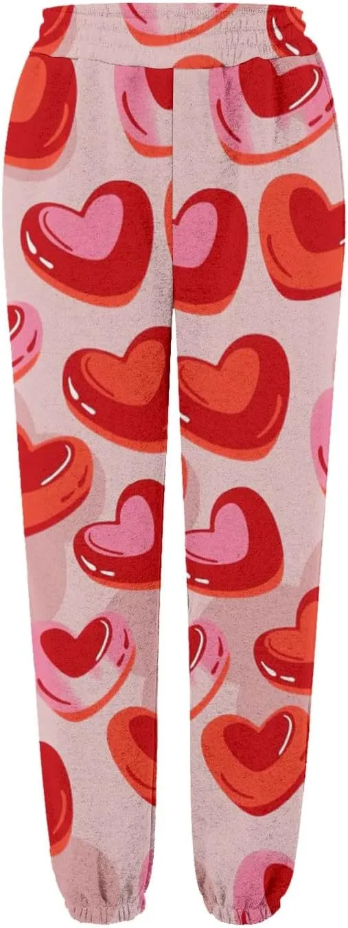 Miyaomn Women's Casual Athletic Running Joggers Valentines Day Sweatpants with Pink Heart Pockets Elastic Waist Lounge Slacks