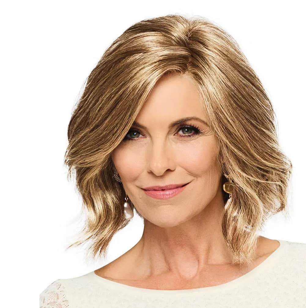 Mod About You Mid-length Layered Bob Wig by Hairuwear, 2023 Spring Luxury Collection, Average Cap, GL11-25SS Shaded Honey Pecan