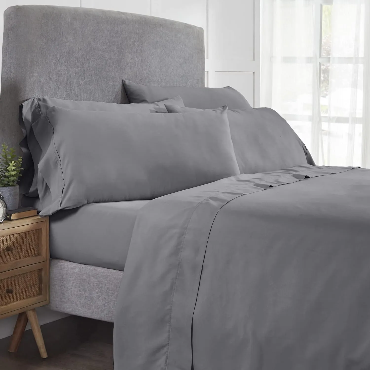 Modern Threads Soft Microfiber Solid Sheets - Luxurious Microfiber Bed Sheets - Includes Flat Sheet, Fitted Sheet with Deep Pockets, & Pillowcases Stone King