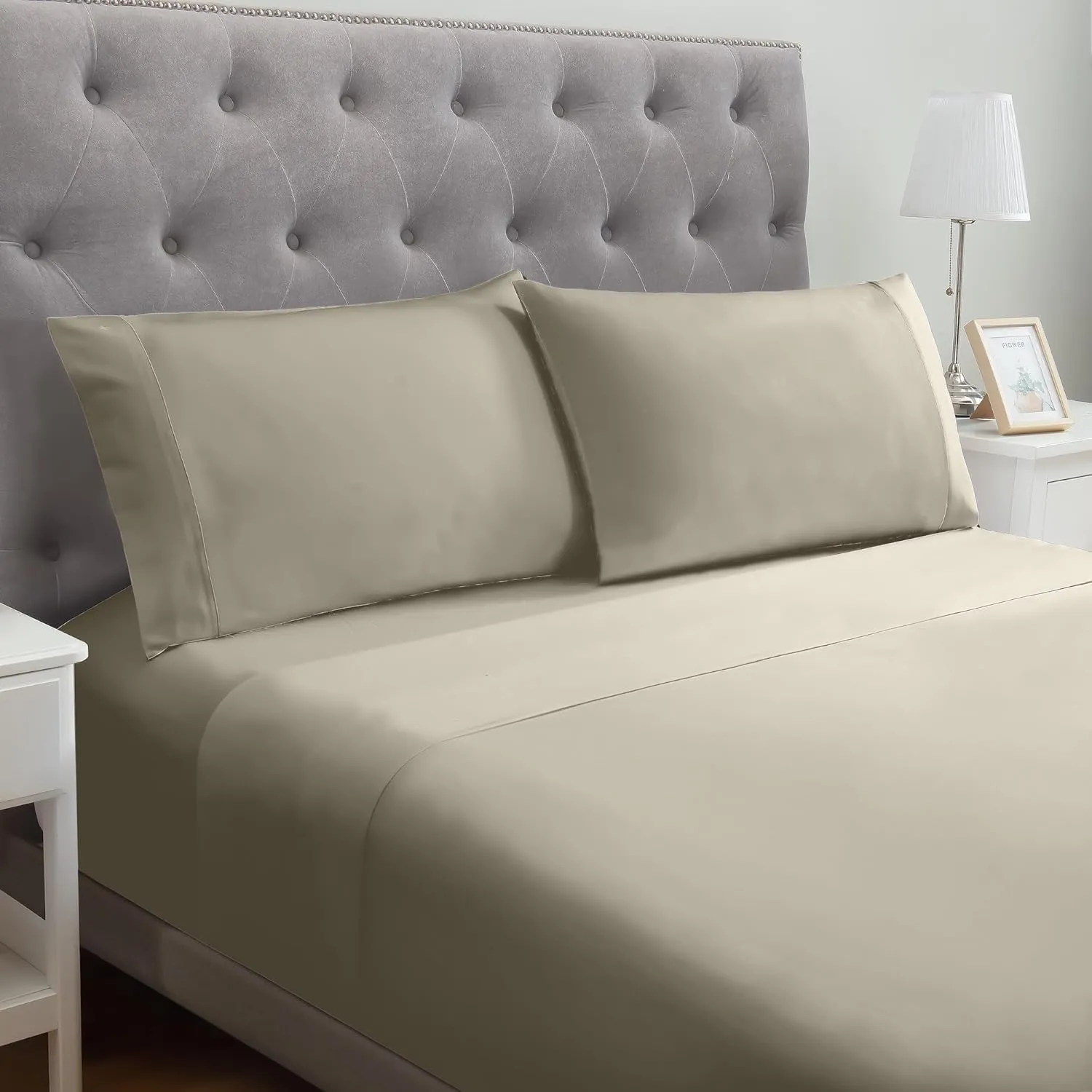 Modern Threads Soft Microfiber Solid Sheets - Luxurious Microfiber Bed Sheets - Includes Flat Sheet, Fitted Sheet with Deep Pockets, & Pillowcases Taupe King