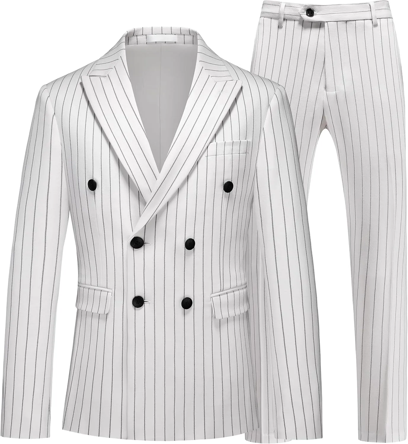MOGU Mens Double Breasted Pinstripe Suit - 2 Piece Slim Fit Vintage Tuxedo for Groomsmen, Wedding, Prom