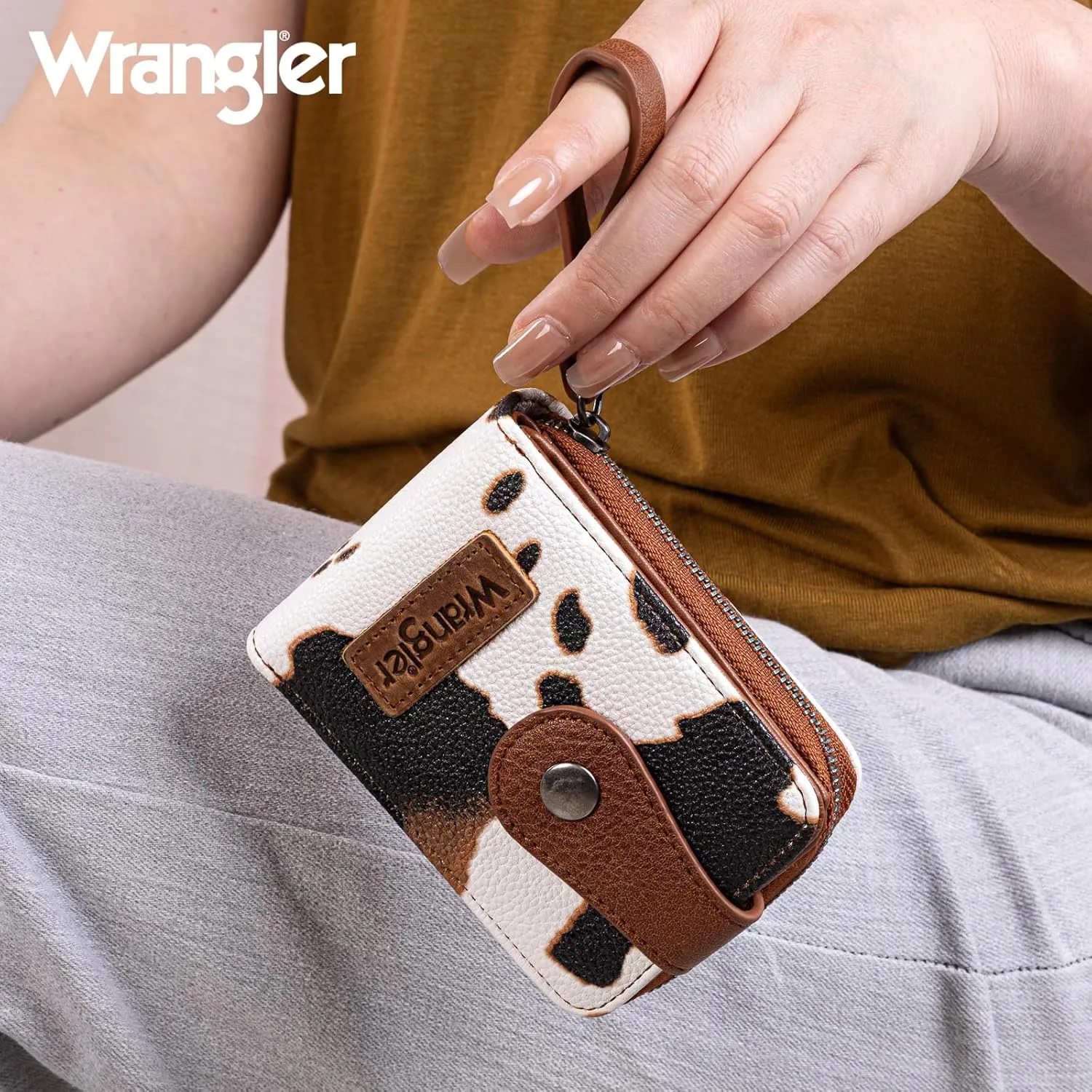 Montana West X Wrangler Cow Print Wallet Women Small Credit Card Holder with Rfid Blocking Zip Credit Card Case,Compact & Easy to Carry Gifts for Women