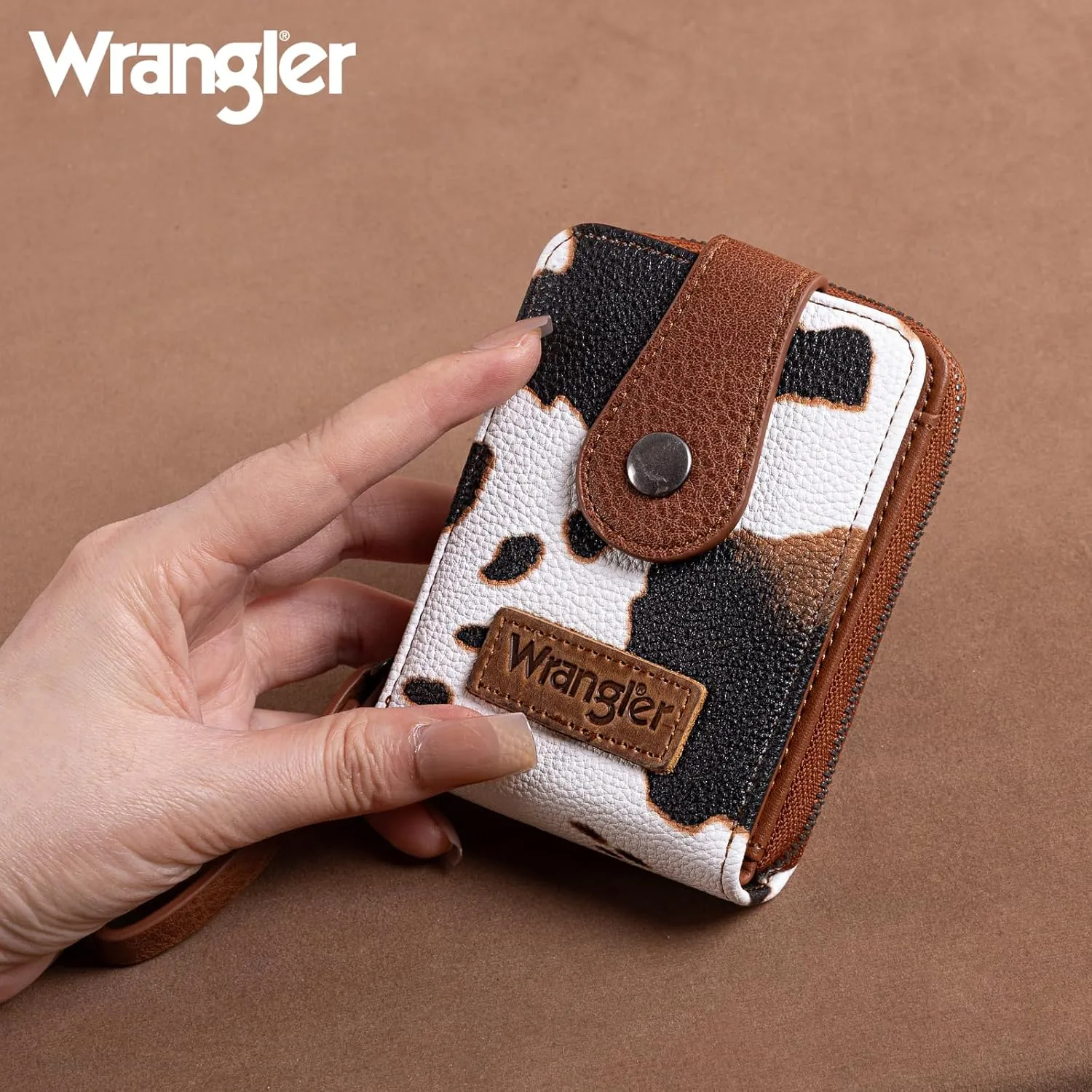Montana West X Wrangler Cow Print Wallet Women Small Credit Card Holder with Rfid Blocking Zip Credit Card Case,Compact & Easy to Carry Gifts for Women