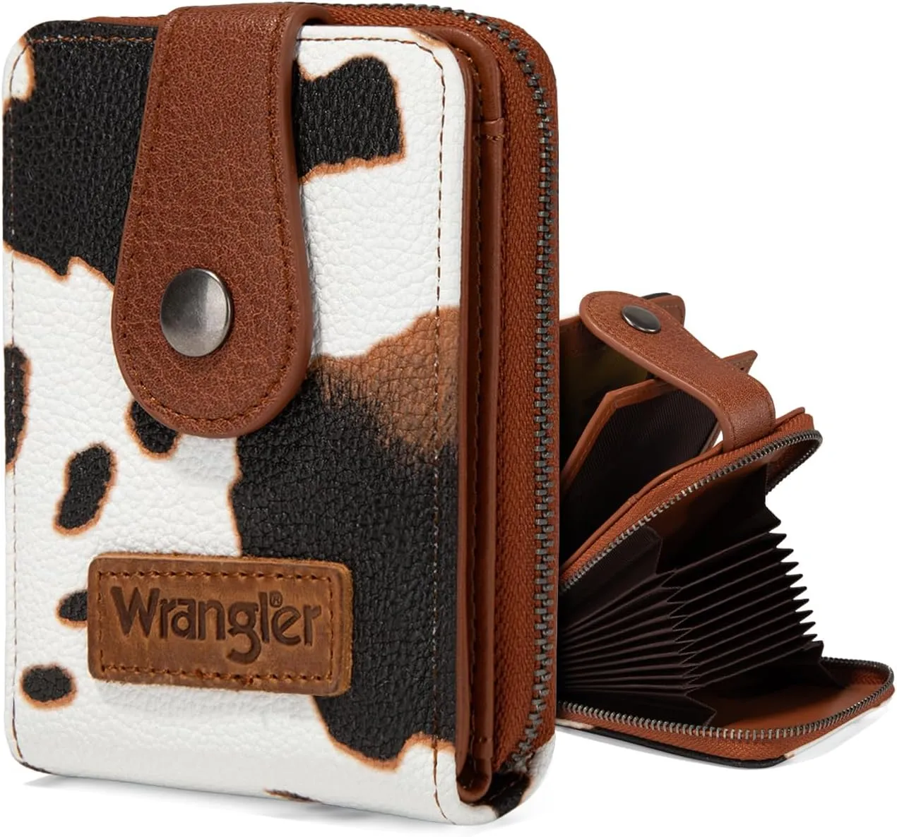 Montana West X Wrangler Cow Print Wallet Women Small Credit Card Holder with Rfid Blocking Zip Credit Card Case,Compact & Easy to Carry Gifts for Women