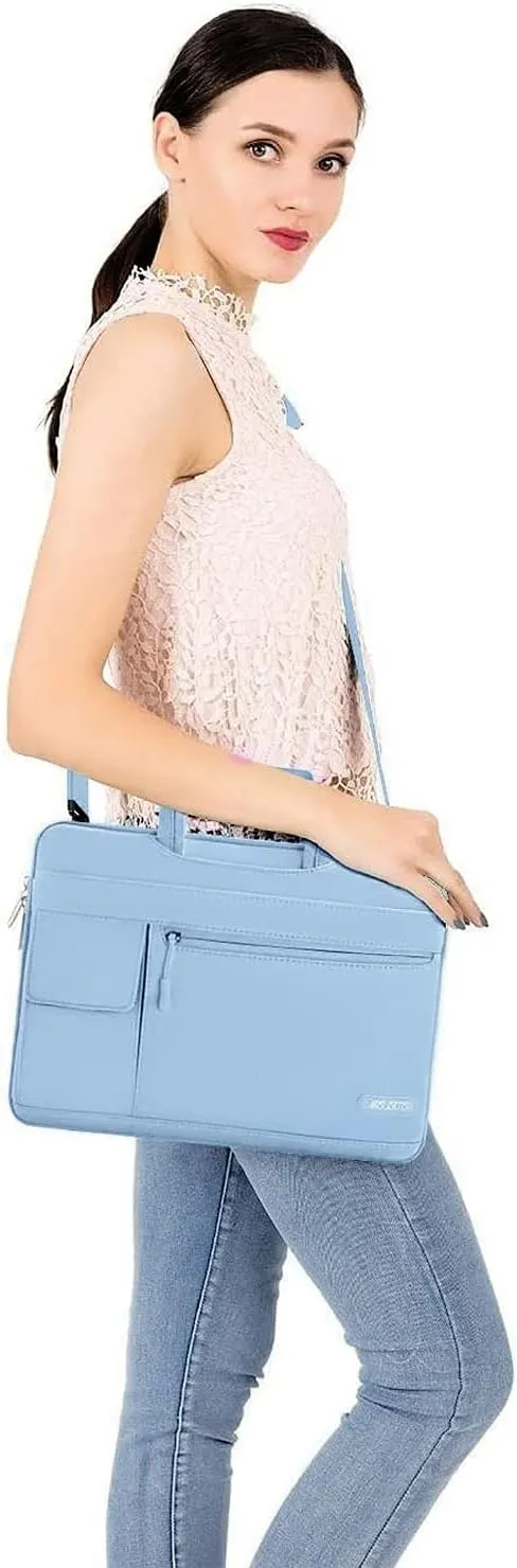 MOSISO Laptop Shoulder Bag Compatible with MacBook Air/Pro, 13-13.3 inch Notebook, Polyester Flapover Briefcase Sleeve Case, Airy Blue