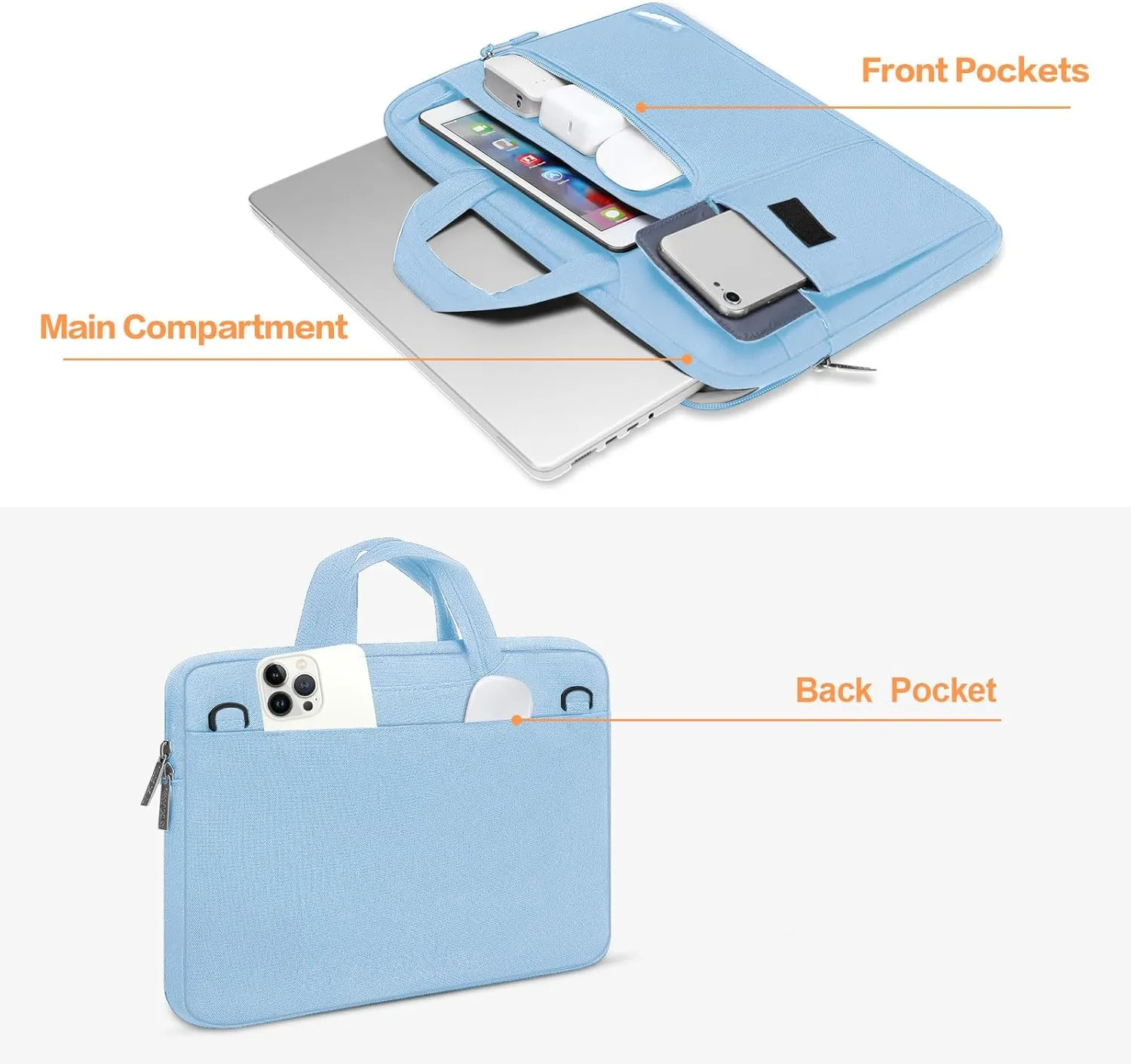 MOSISO Laptop Shoulder Bag Compatible with MacBook Air/Pro, 13-13.3 inch Notebook, Polyester Flapover Briefcase Sleeve Case, Airy Blue