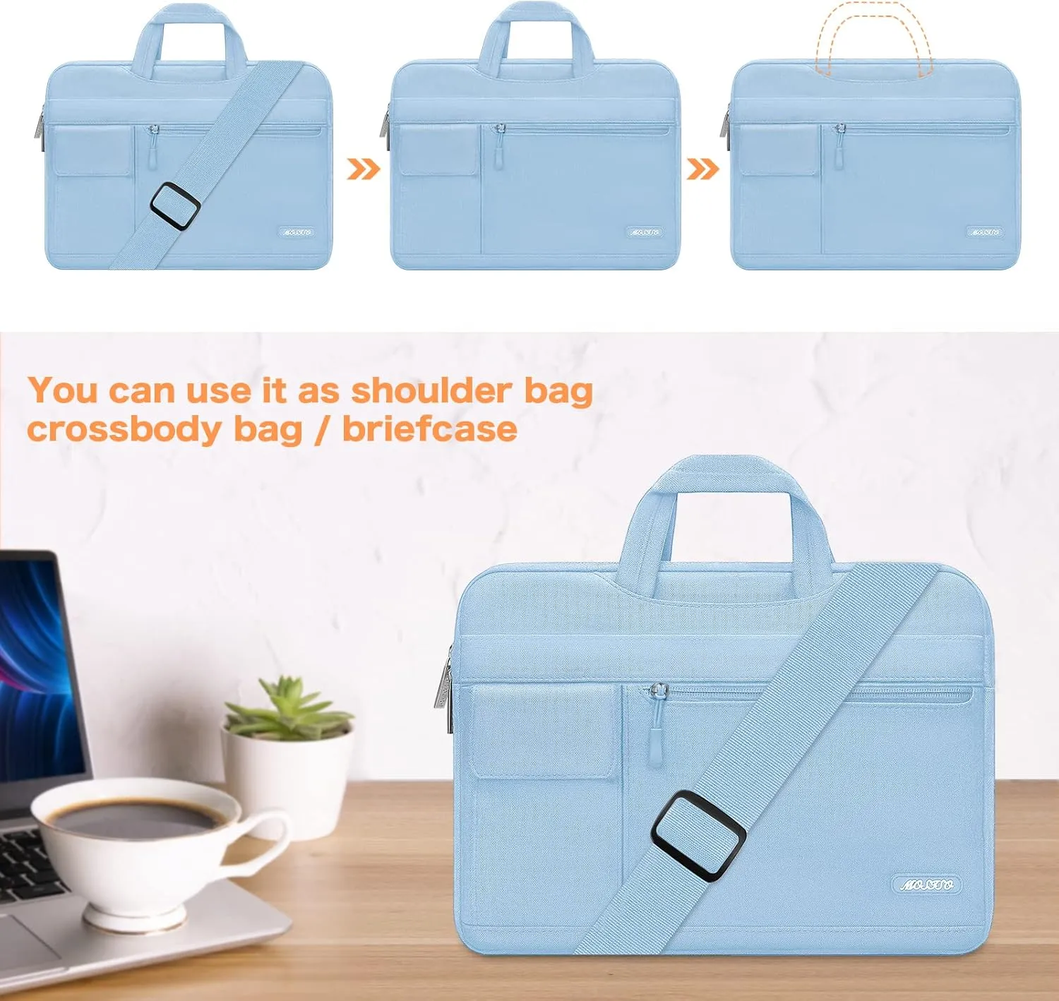 MOSISO Laptop Shoulder Bag Compatible with MacBook Air/Pro, 13-13.3 inch Notebook, Polyester Flapover Briefcase Sleeve Case, Airy Blue