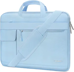 MOSISO Laptop Shoulder Bag Compatible with MacBook Air/Pro, 13-13.3 inch Notebook, Polyester Flapover Briefcase Sleeve Case, Airy Blue