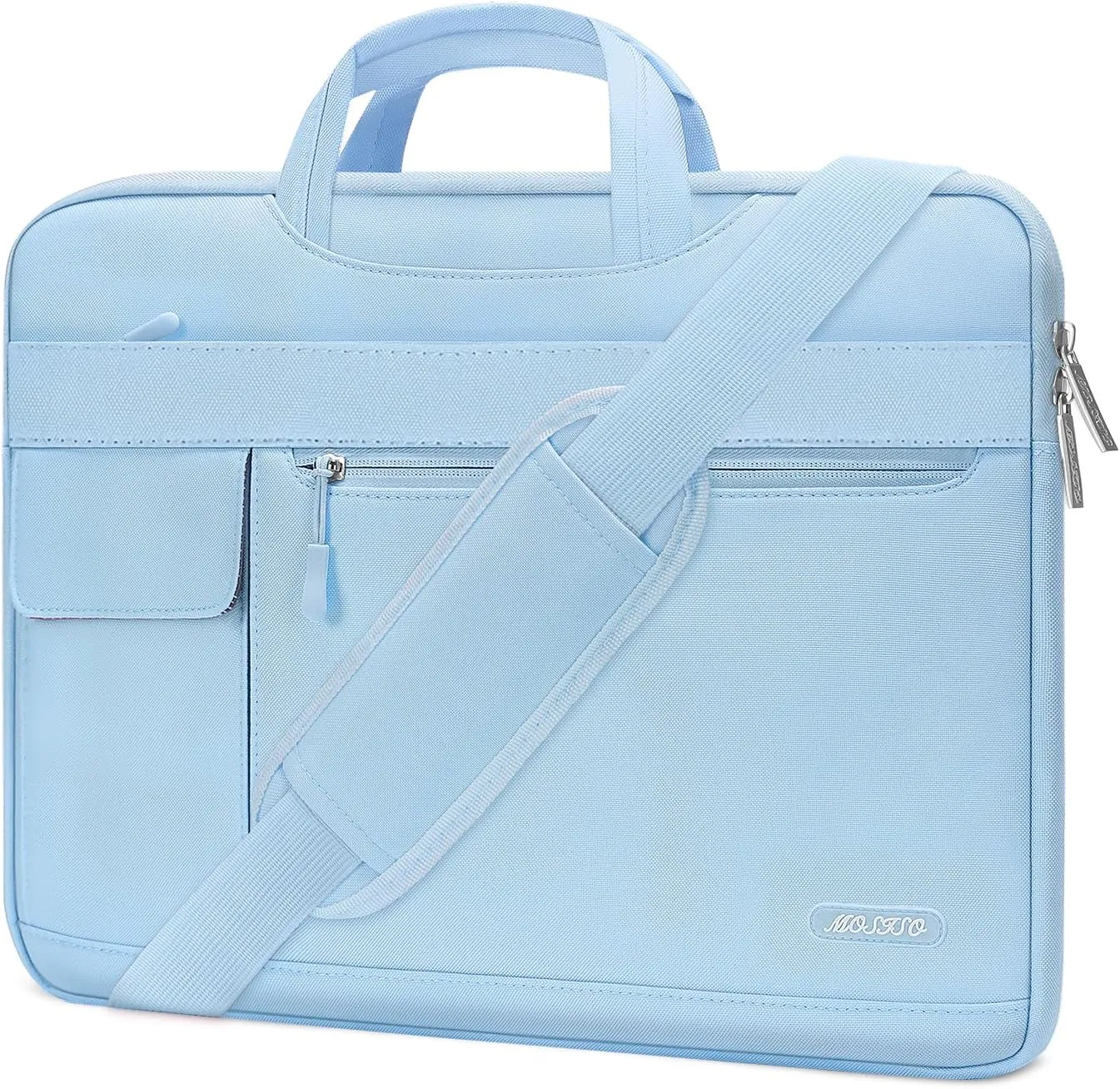 MOSISO Laptop Shoulder Bag Compatible with MacBook Air/Pro, 13-13.3 inch Notebook, Polyester Flapover Briefcase Sleeve Case, Airy Blue