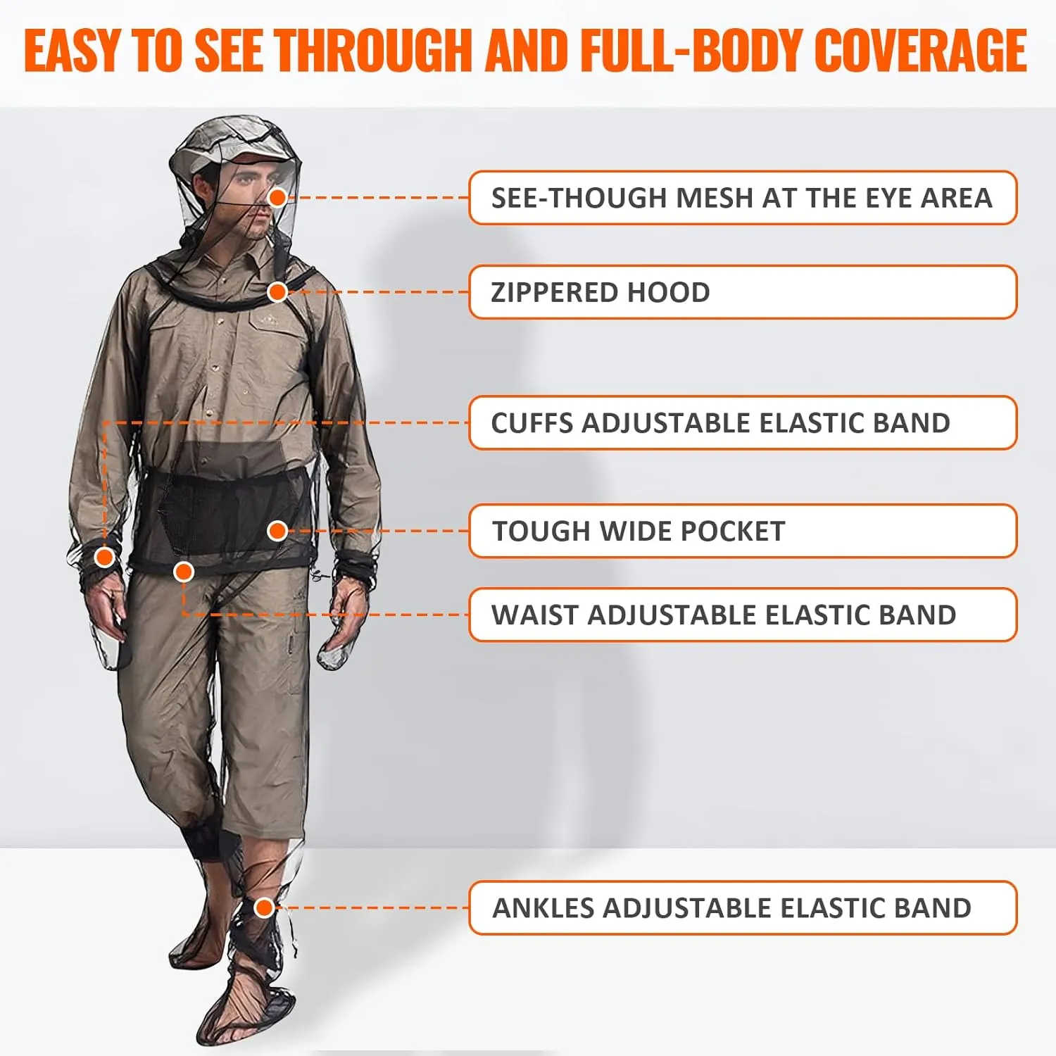 Mosquito Bug Suit for Men Women, 2/4 Pcs Full Body Mosquito Net Suit