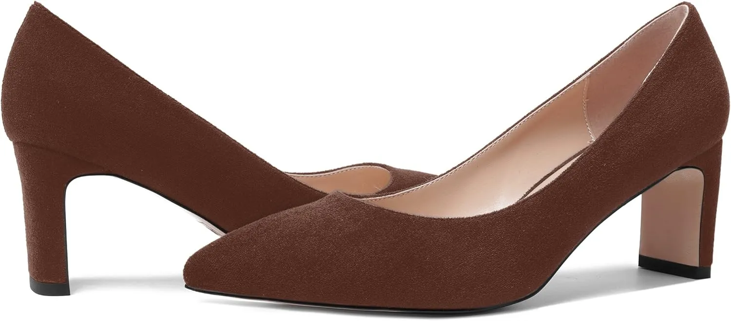 MOVINSTEPS Womens Slip On Party Suede Pointed Toe Sexy Block Mid Heel Pumps Shoes 2.5 Inch
