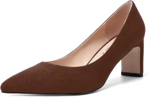 MOVINSTEPS Womens Slip On Party Suede Pointed Toe Sexy Block Mid Heel Pumps Shoes 2.5 Inch