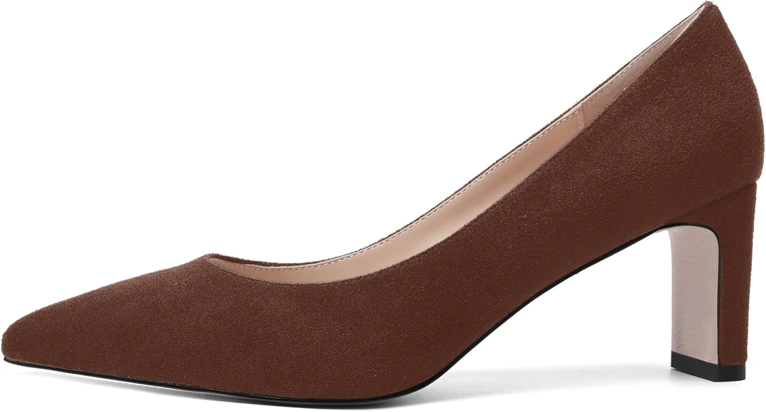 MOVINSTEPS Womens Slip On Party Suede Pointed Toe Sexy Block Mid Heel Pumps Shoes 2.5 Inch