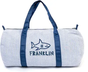 MT WORLD Boys Seersucker Overnight Bag Personalized Toddler Duffle Bag with Name Lightweight Travel Duffle Bag for Little Boys Monogrammed Daycare Bag for Sleepover Travel New Baby Boys Gifts (Blue)