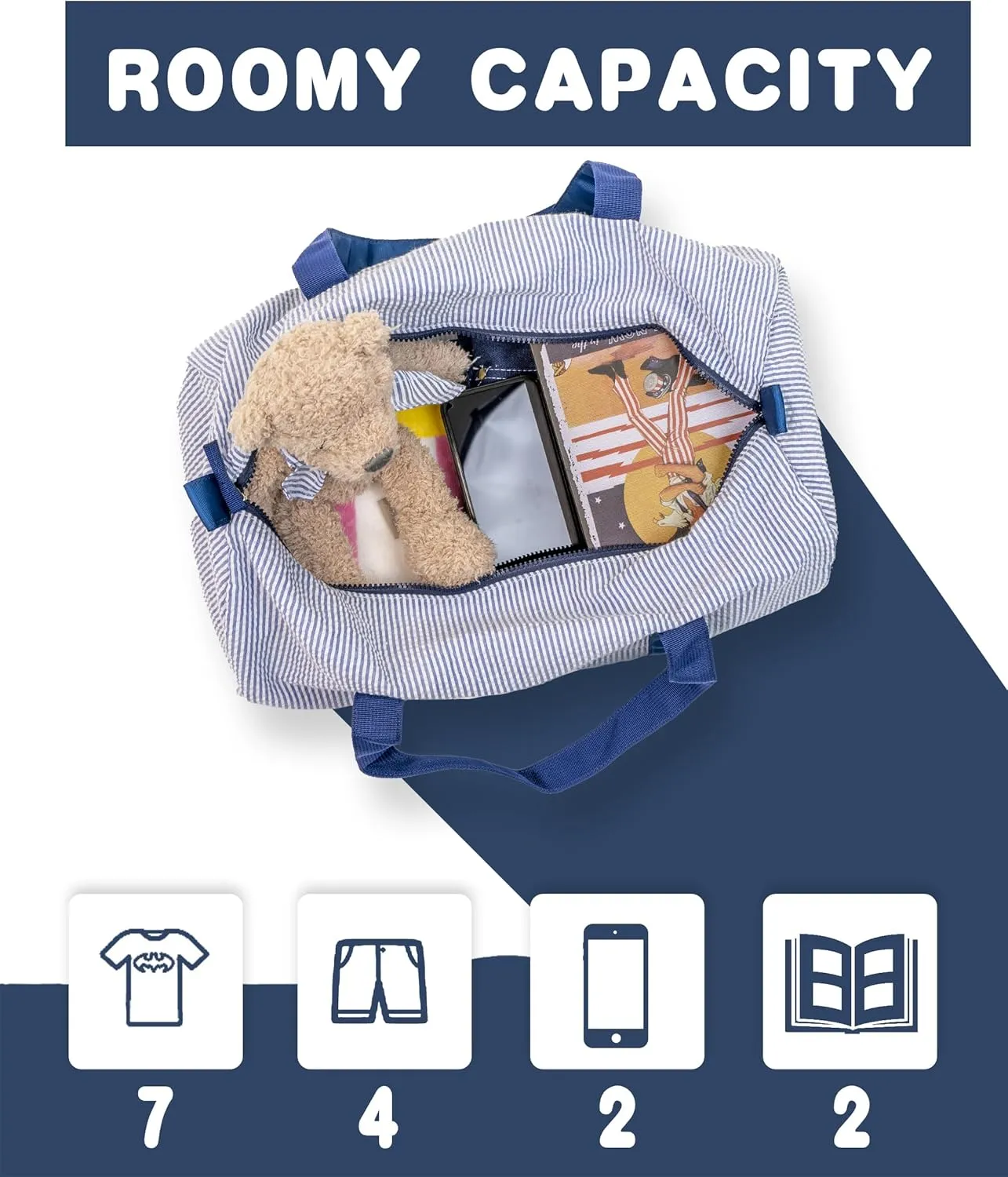 MT WORLD Boys Seersucker Overnight Bag Personalized Toddler Duffle Bag with Name Lightweight Travel Duffle Bag for Little Boys Monogrammed Daycare Bag for Sleepover Travel New Baby Boys Gifts (Blue)
