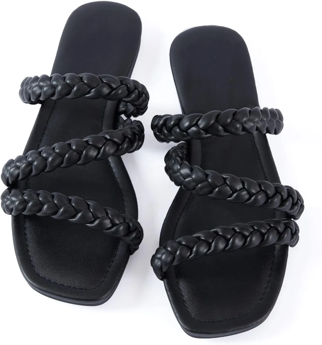 Mtzyoa Women's Sandals Casual Braided Dressy Summer Square Toe Quilted Flat Sandals