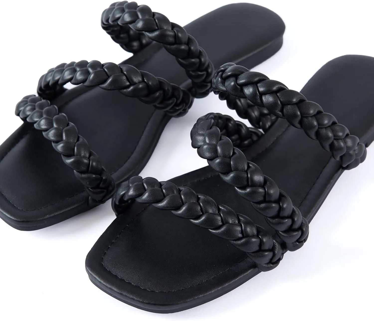 Mtzyoa Women's Sandals Casual Braided Dressy Summer Square Toe Quilted Flat Sandals