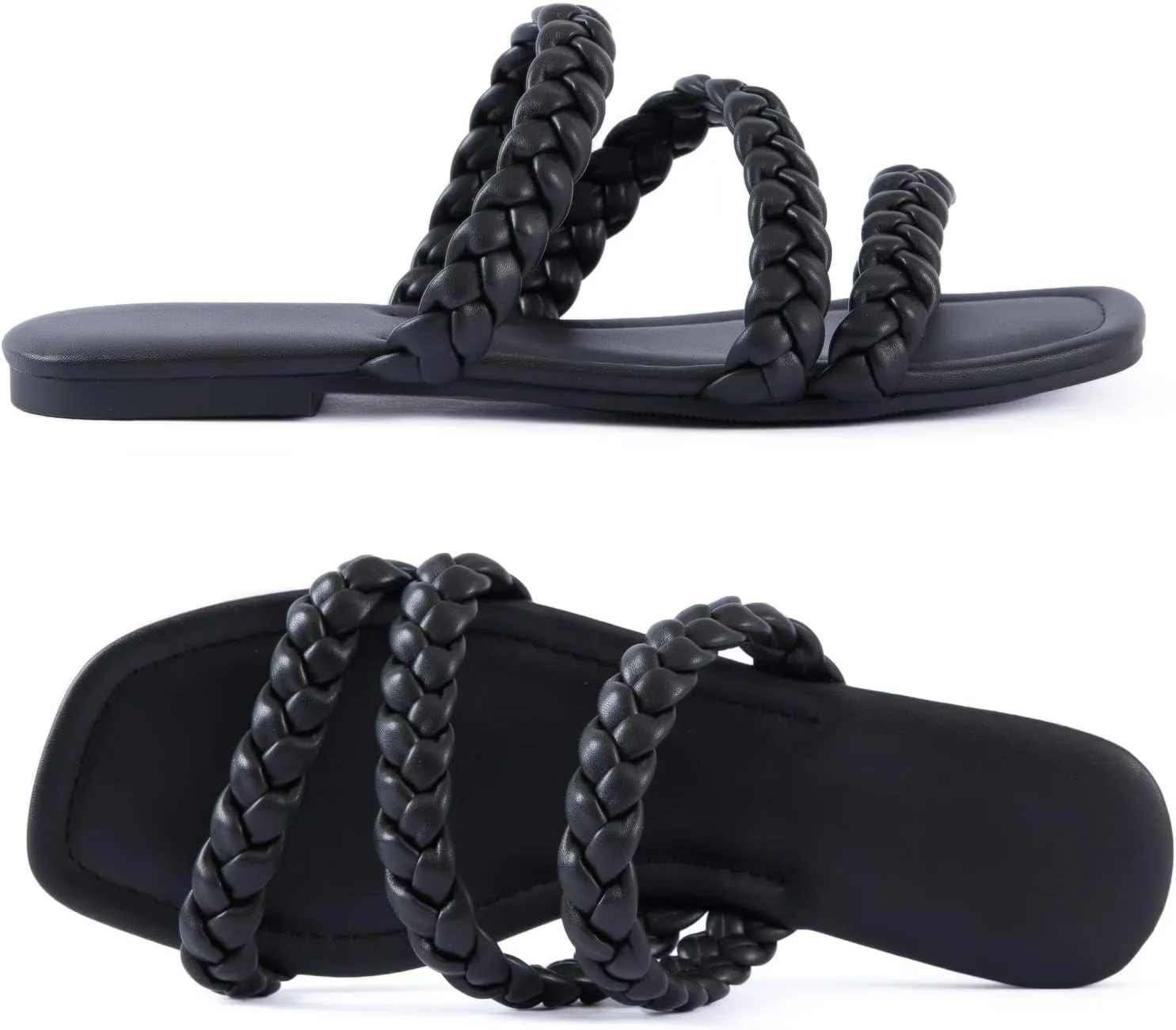 Mtzyoa Women's Sandals Casual Braided Dressy Summer Square Toe Quilted Flat Sandals