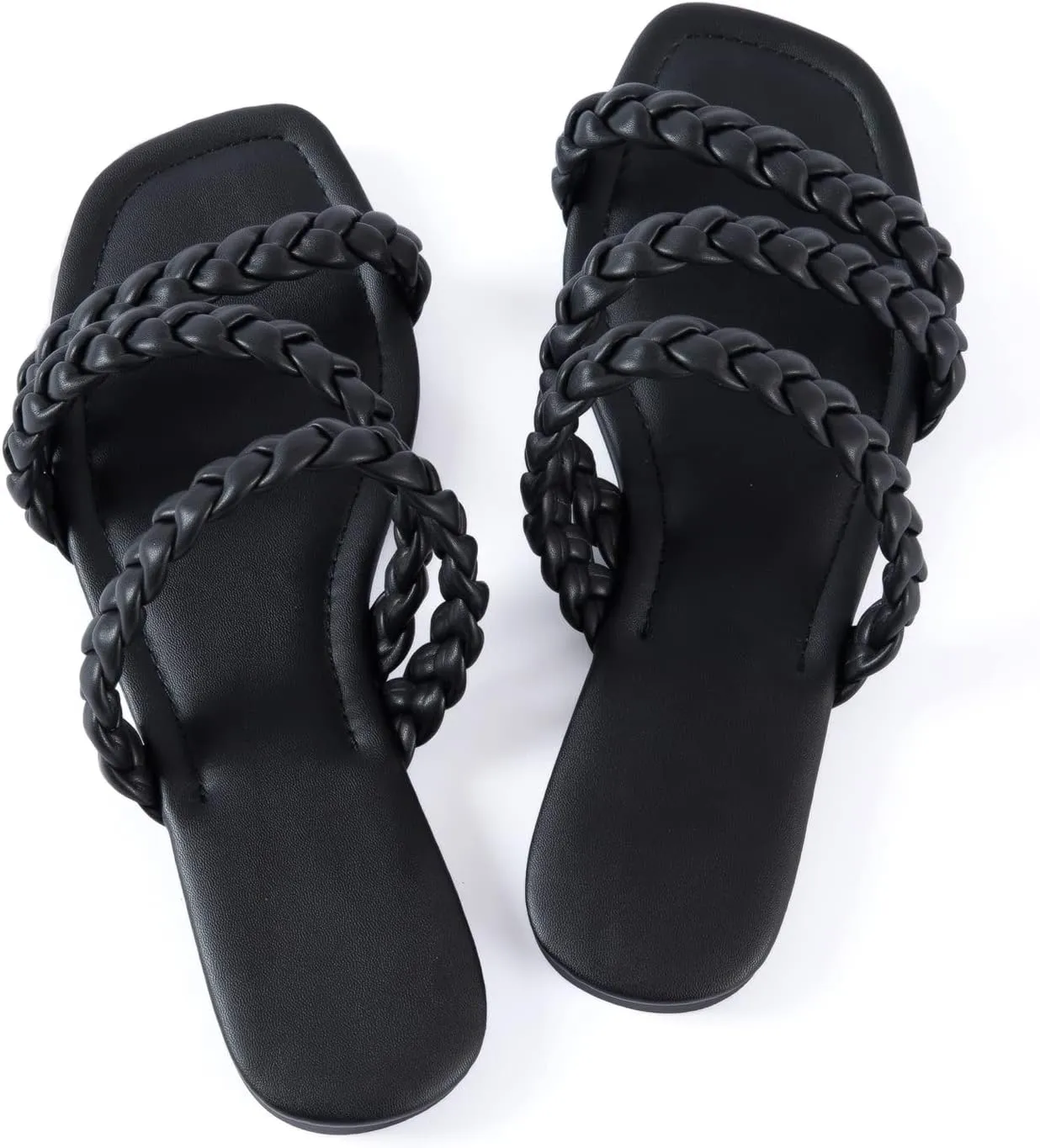 Mtzyoa Women's Sandals Casual Braided Dressy Summer Square Toe Quilted Flat Sandals