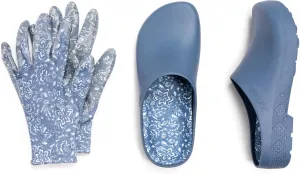 MUK LUKS Women’s Garden Clogs and Gloves Set – Waterproof, Slip-Resistant Outdoor Slip-on Shoes – Lightweight, Easy to Clean, Comfortable for Yard Work & Lawn Care, Denim Floral, L